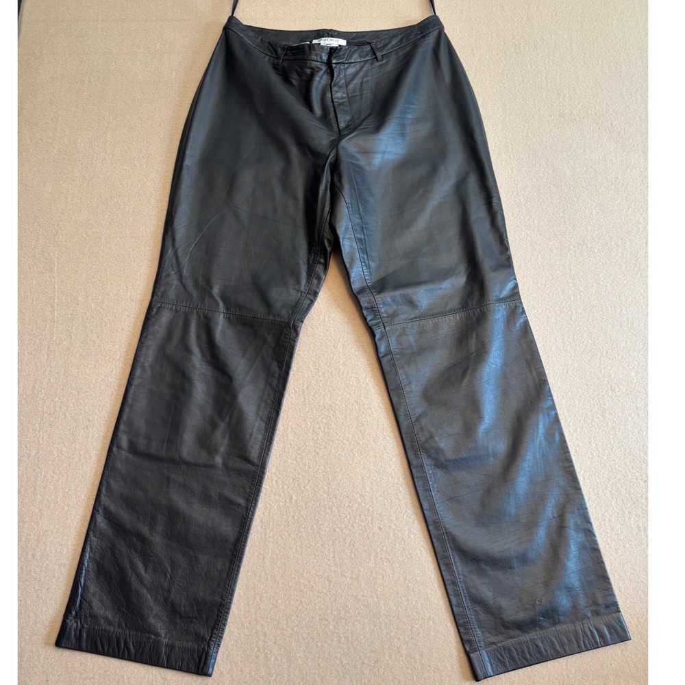 Nine West Vintage Black 100% Leather Straight Leg Pants High Rise Size 14